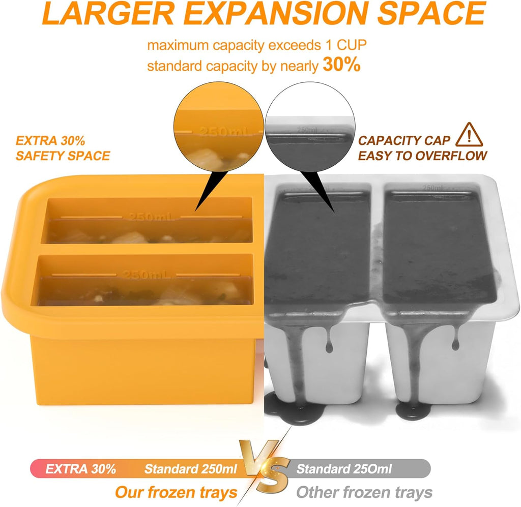 1-Cup Silicone Freezing Trays with Lid,2 Pack,Easy-Release Silicone Freezer Molds for Soup Ice Cubes,Soup Freezer Molds,Freeze & Store Broth,Sauce,Leftovers - Makes 8 Perfect 1 Cup Portions