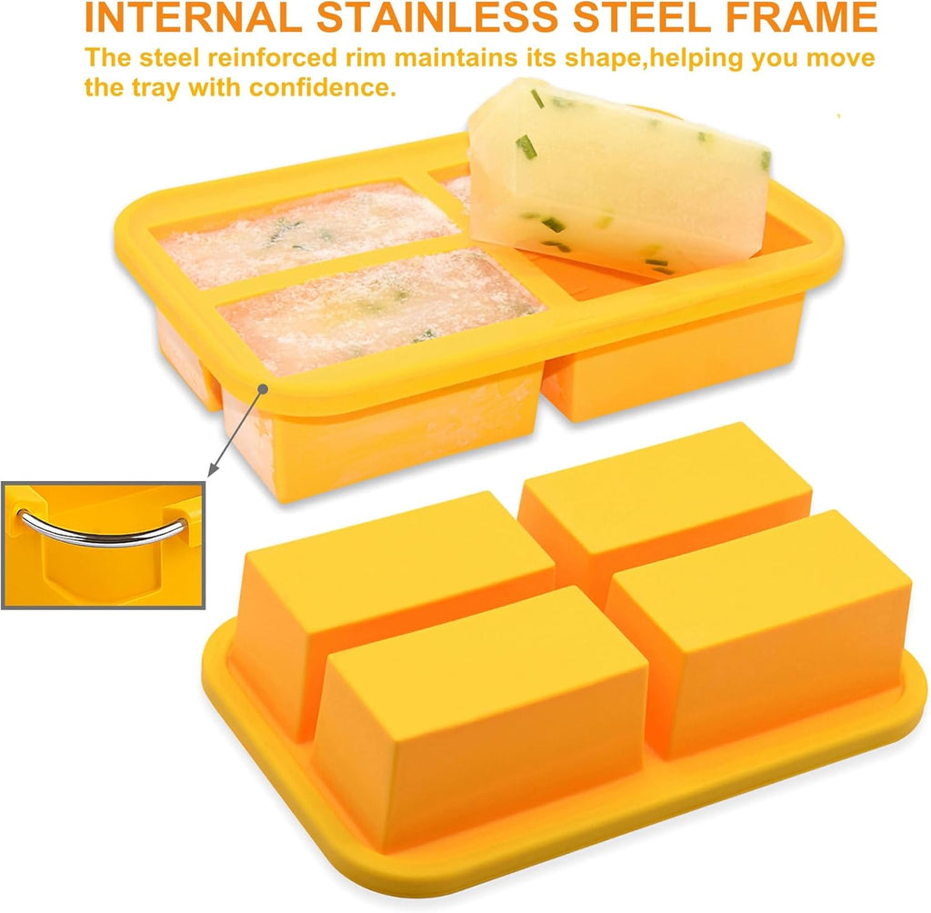 1-Cup Silicone Freezing Trays with Lid,2 Pack,Easy-Release Silicone Freezer Molds for Soup Ice Cubes,Soup Freezer Molds,Freeze & Store Broth,Sauce,Leftovers - Makes 8 Perfect 1 Cup Portions