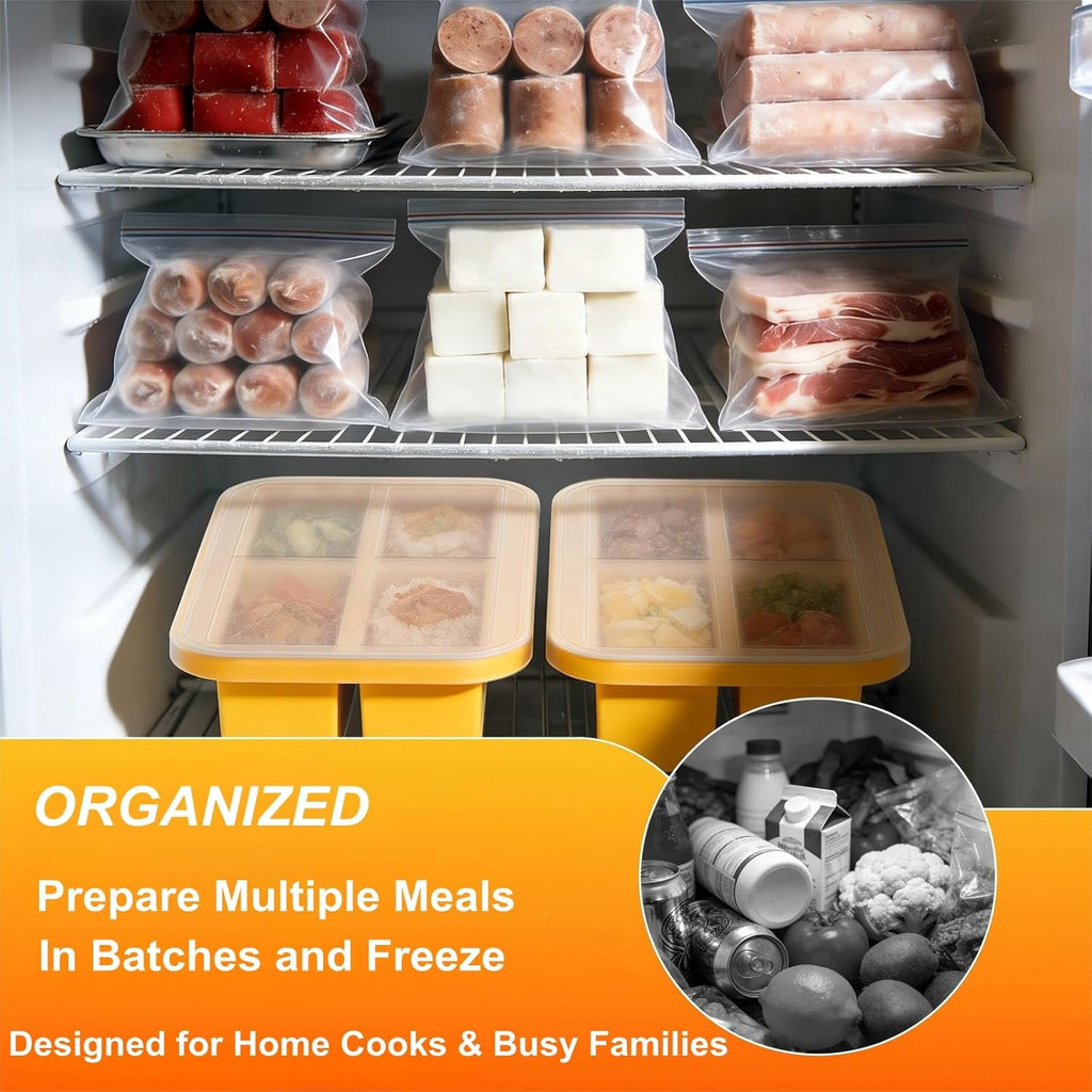 1-Cup Silicone Freezing Trays with Lid,2 Pack,Easy-Release Silicone Freezer Molds for Soup Ice Cubes,Soup Freezer Molds,Freeze & Store Broth,Sauce,Leftovers - Makes 8 Perfect 1 Cup Portions