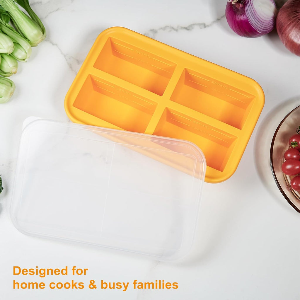 1-Cup Silicone Freezing Trays with Lid,2 Pack,Easy-Release Silicone Freezer Molds for Soup Ice Cubes,Soup Freezer Molds,Freeze & Store Broth,Sauce,Leftovers - Makes 8 Perfect 1 Cup Portions