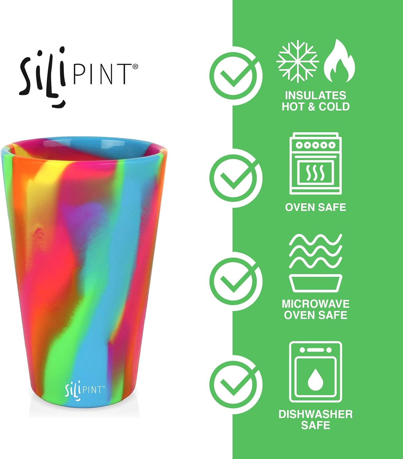 16Oz Silicone Pint Glass – Pack of 2 Unbreakable Bpa-Free Reusable Silicone Drinking Cup – Dishwasher Microwave & Freezer Safe – Stemless Glass for Coffee Smoothies (Arctic Sky&Hippy Hop)