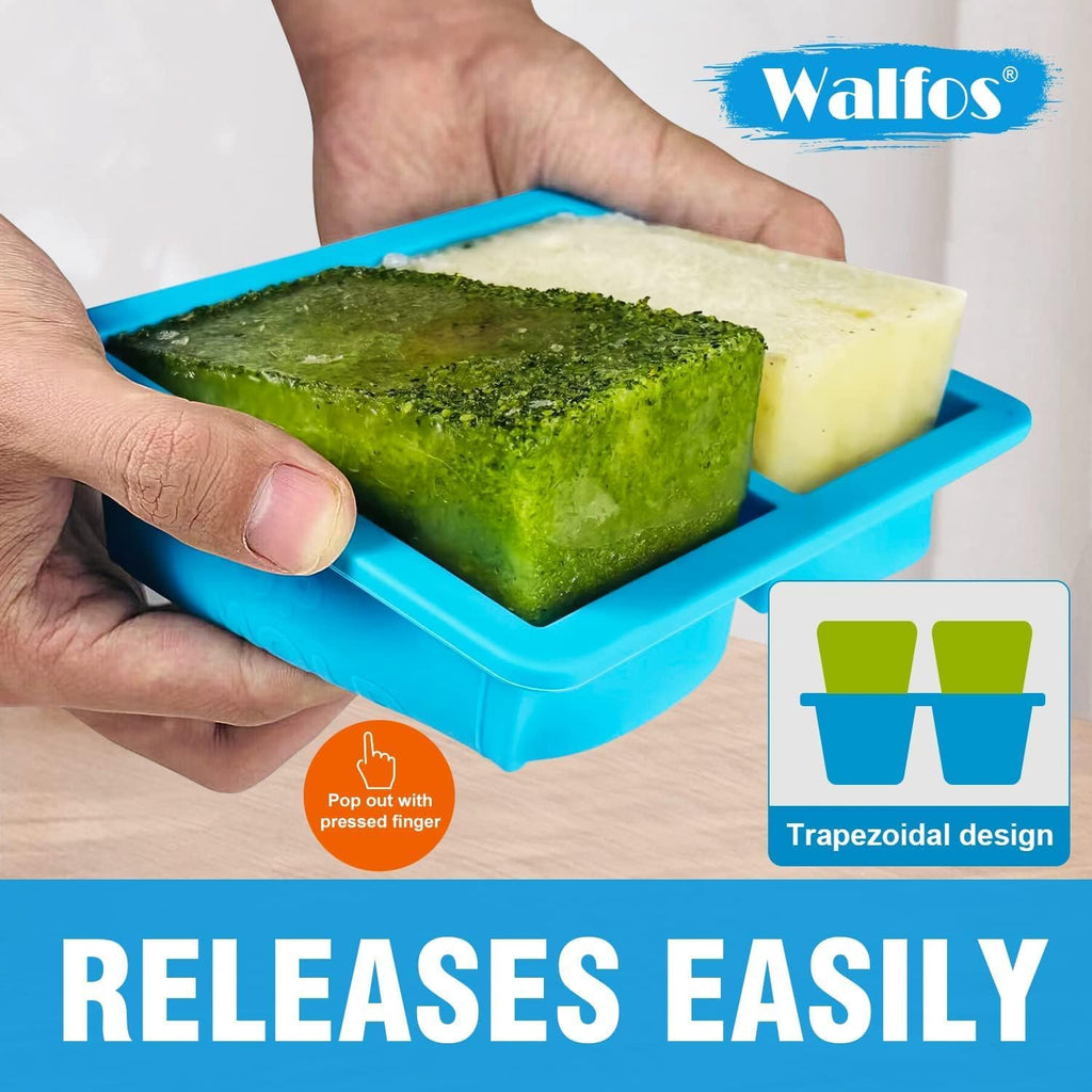 Silicone Freezer Tray with Lid - 1.5Cup Silicone Food Freezer Tray - Soup, Sauce, Leftovers, Homemade Meal Prep Freezing Kitchen Storage Containers - 4Pcs-Blue
