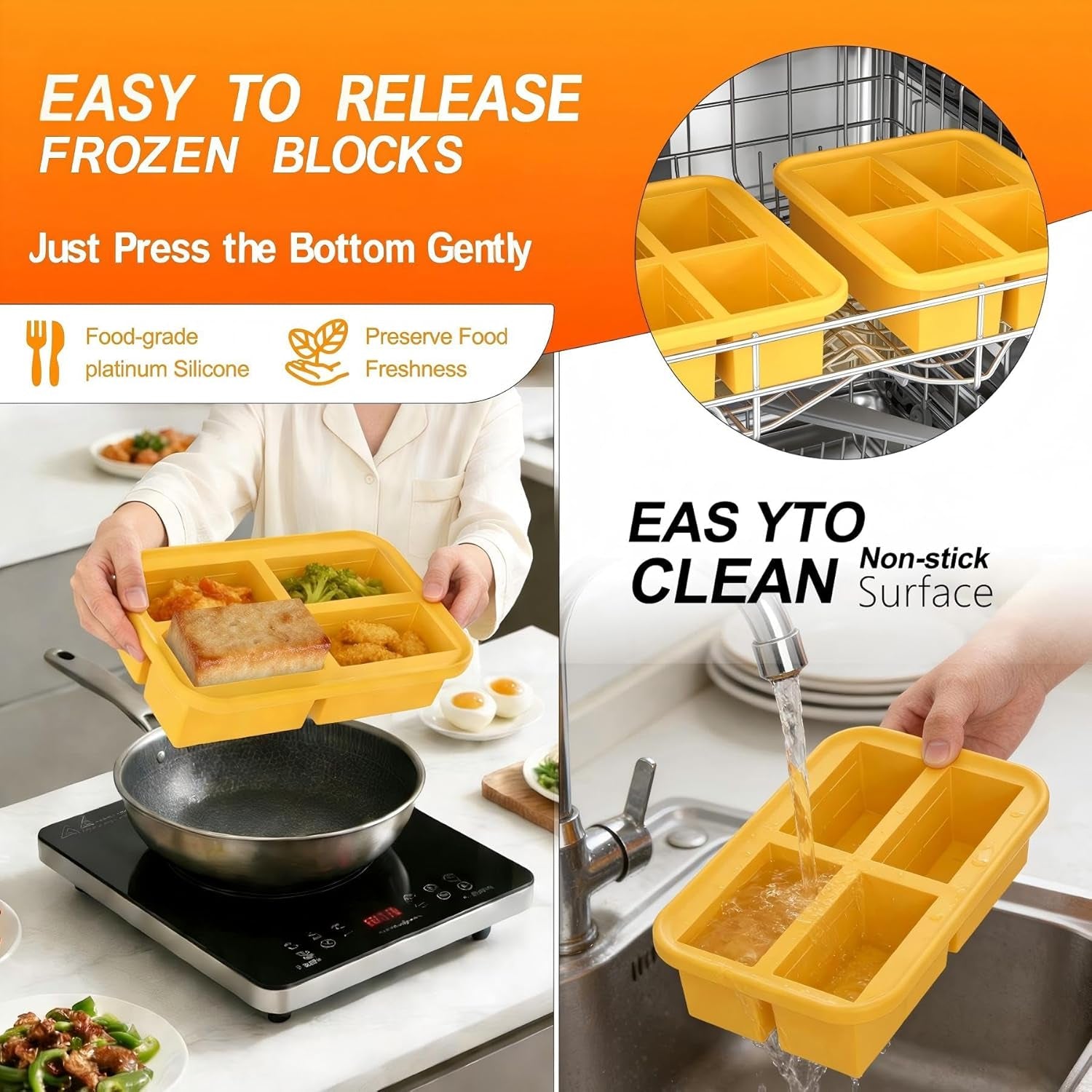 1-Cup Silicone Freezing Trays with Lid,2 Pack,Easy-Release Silicone Freezer Molds for Soup Ice Cubes,Soup Freezer Molds,Freeze & Store Broth,Sauce,Leftovers - Makes 8 Perfect 1 Cup Portions