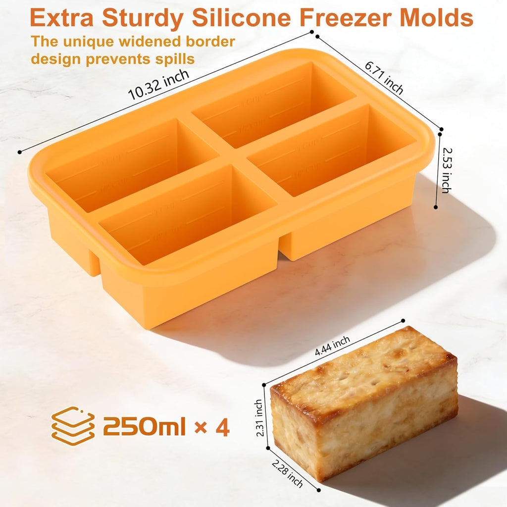1-Cup Silicone Freezing Trays with Lid,2 Pack,Easy-Release Silicone Freezer Molds for Soup Ice Cubes,Soup Freezer Molds,Freeze & Store Broth,Sauce,Leftovers - Makes 8 Perfect 1 Cup Portions