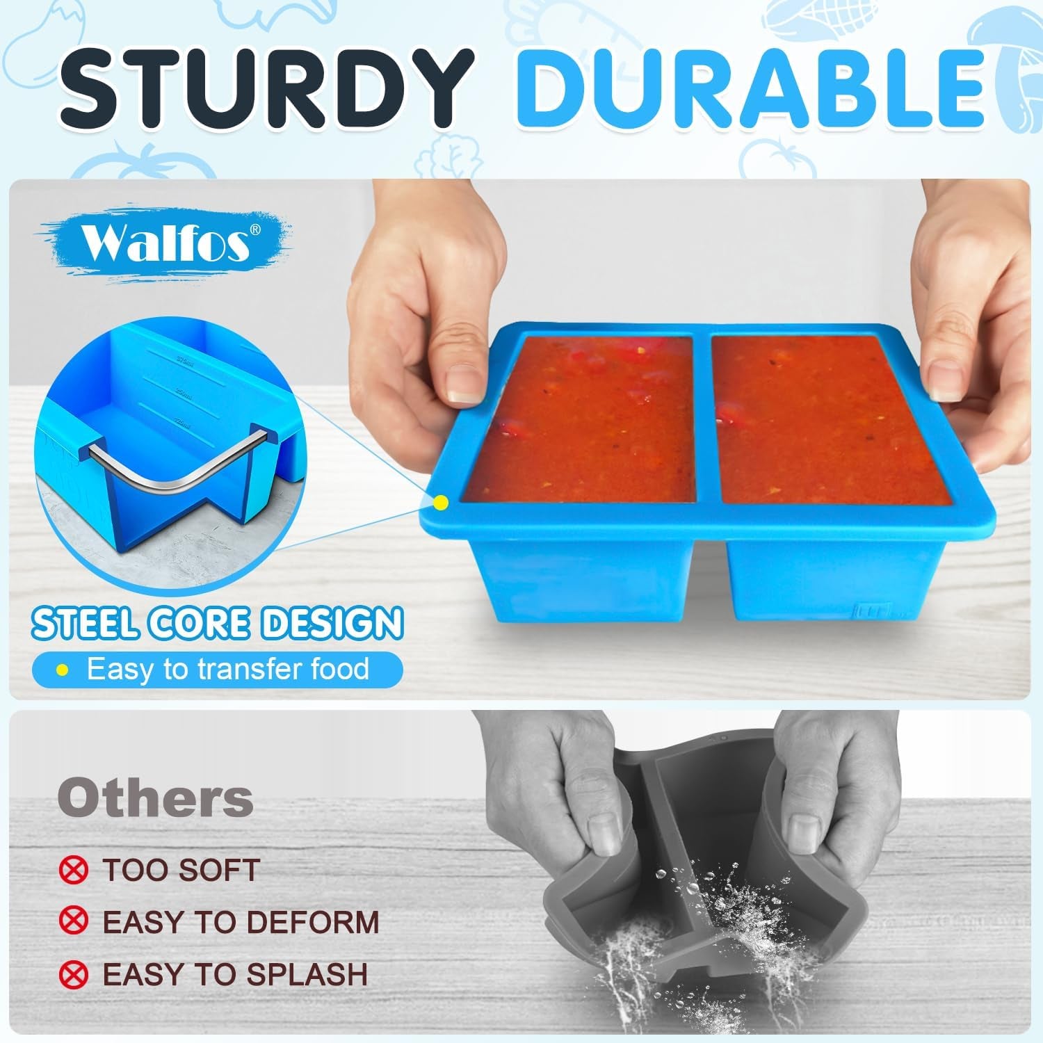 Silicone Freezer Tray with Lid - 1.5Cup Silicone Food Freezer Tray - Soup, Sauce, Leftovers, Homemade Meal Prep Freezing Kitchen Storage Containers - 4Pcs-Blue