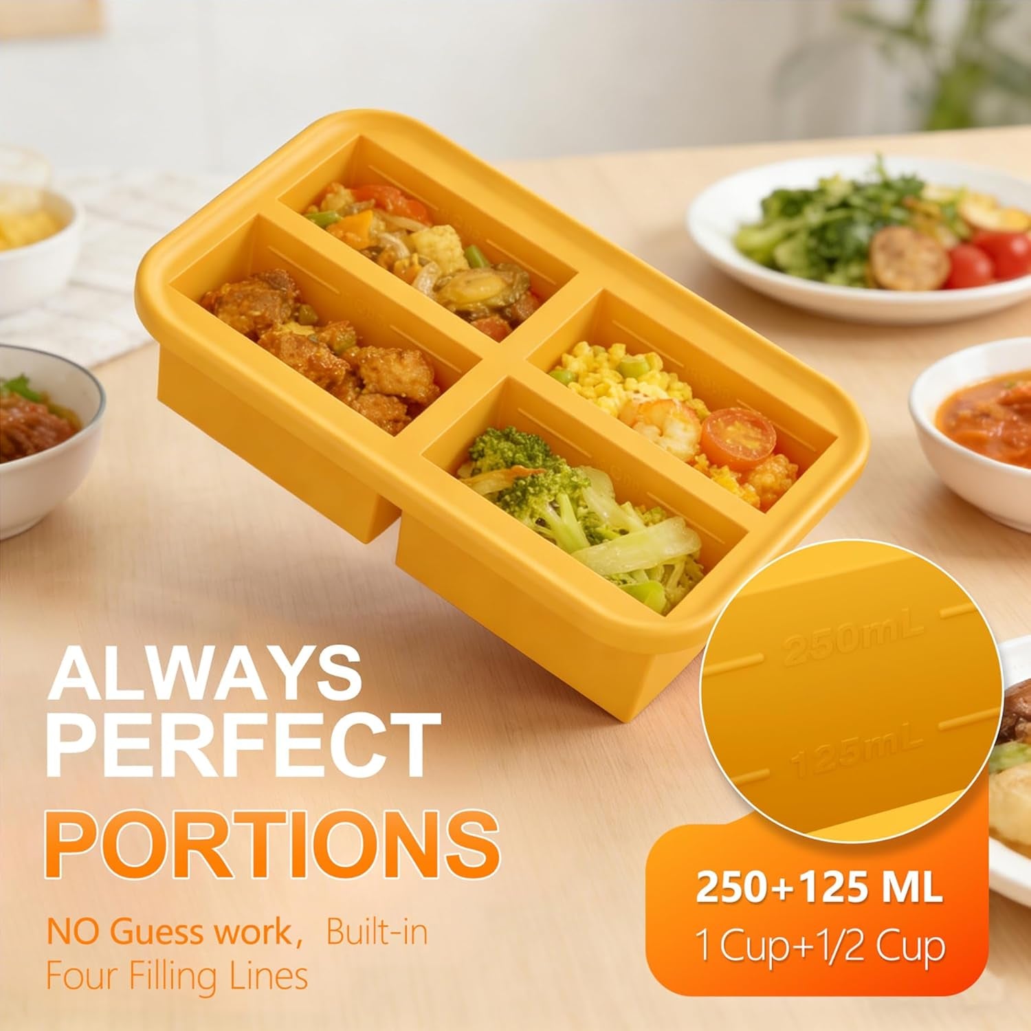 1-Cup Silicone Freezing Trays with Lid,2 Pack,Easy-Release Silicone Freezer Molds for Soup Ice Cubes,Soup Freezer Molds,Freeze & Store Broth,Sauce,Leftovers - Makes 8 Perfect 1 Cup Portions