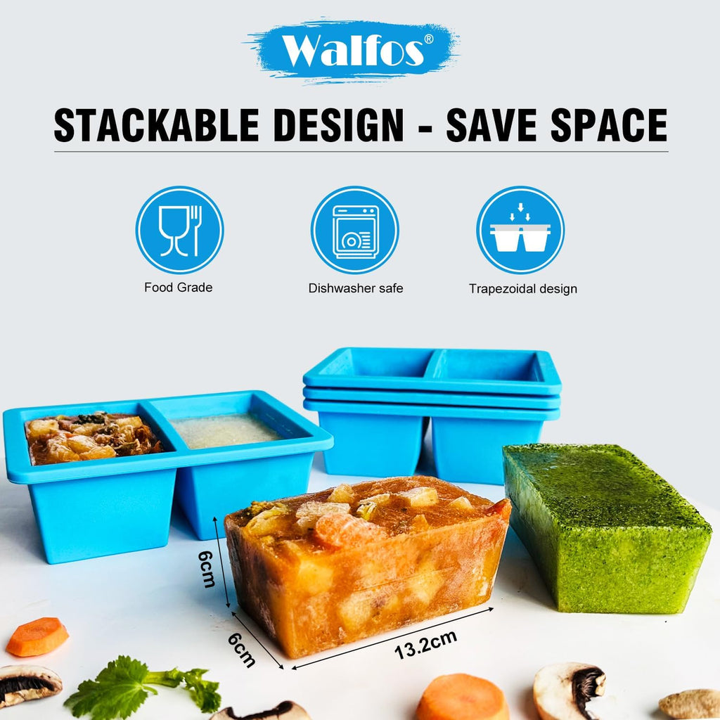 Silicone Freezer Tray with Lid - 1.5Cup Silicone Food Freezer Tray - Soup, Sauce, Leftovers, Homemade Meal Prep Freezing Kitchen Storage Containers - 4Pcs-Blue